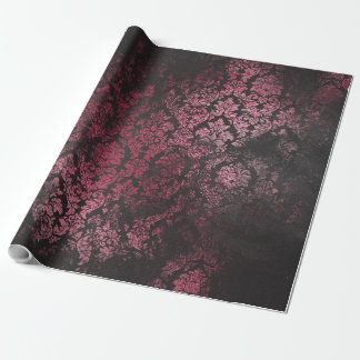 Pink and Black Antique Scratch Grunge Damask 16 Wrapping Paper