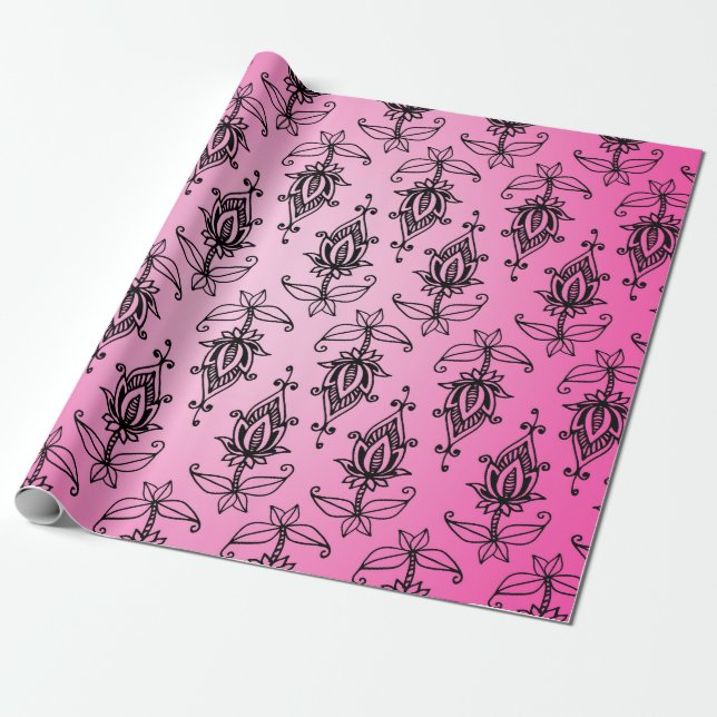 Pink and Black Arabian Bollywood Wrapping Paper (Unrolled)