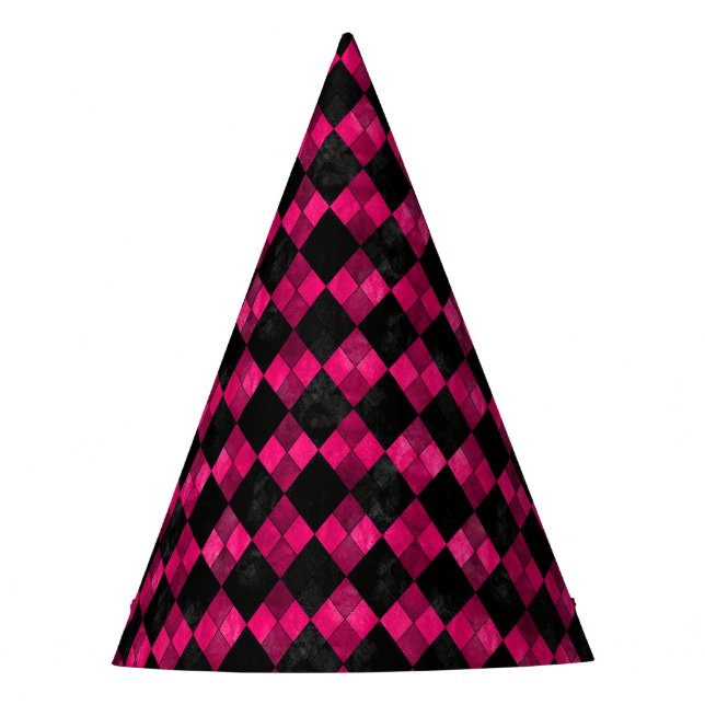 Pink and Black Argyle Birthday Party Hat (Front)
