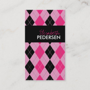 Pink and Black Argyle Business Cards