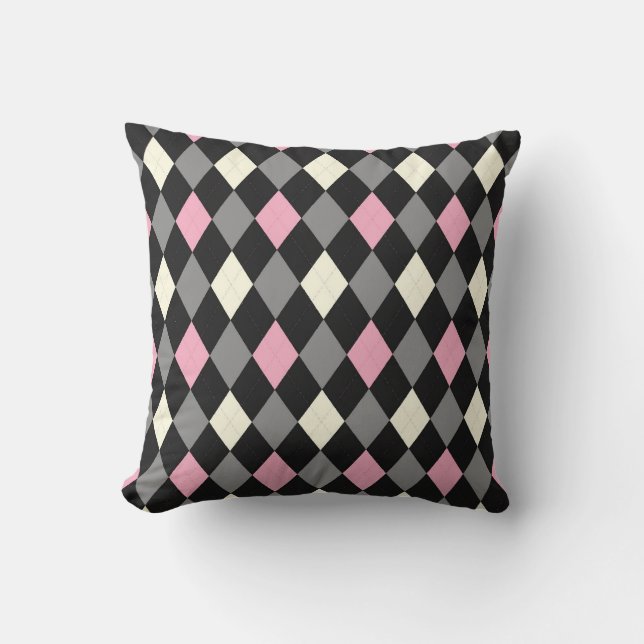 Pink and Black Argyle Cushion (Front)