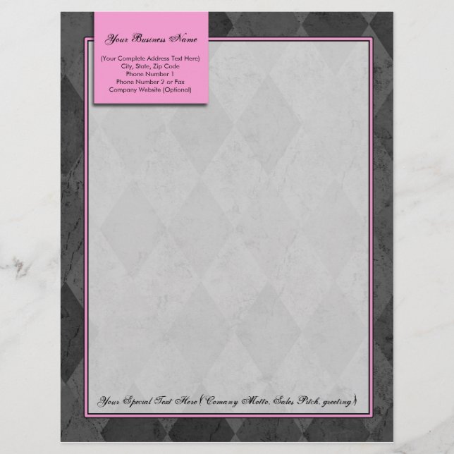 Pink and Black Argyle Letterhead (Front)