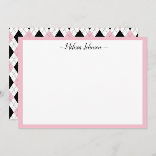 Pink and Black Argyle Personalised Card
