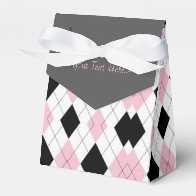 Pink and Black Argyle Personalised Favour Box (Front Side)