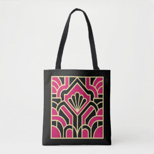 Pink and Black Art Deco Style Tote Bag