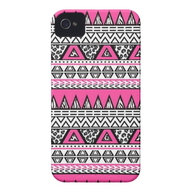 Pink and Black Aztec Print iPhone 4/4S Case (Back)