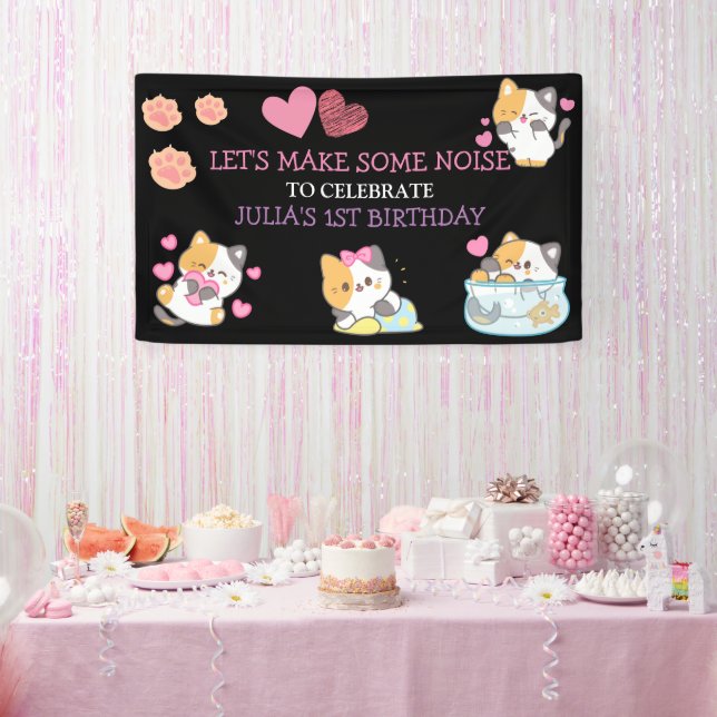 Pink and black baby girl birthday Banner (Party)
