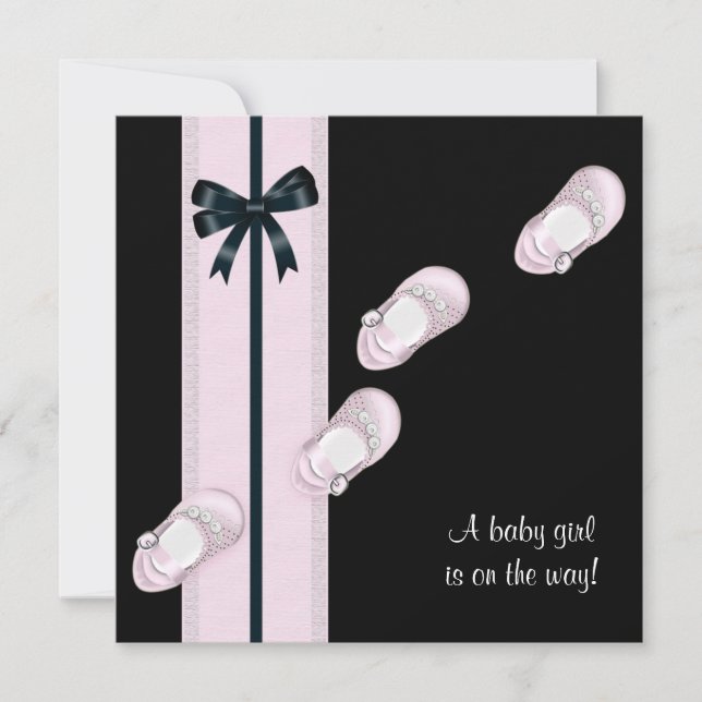 Pink and Black Baby Shoes Girl Baby Shower Invitation (Front)