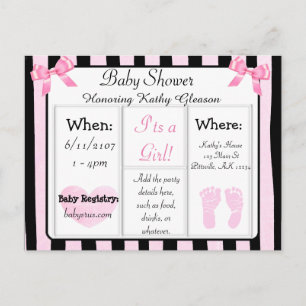 Pink and Black Baby Shower Invitation Postcard