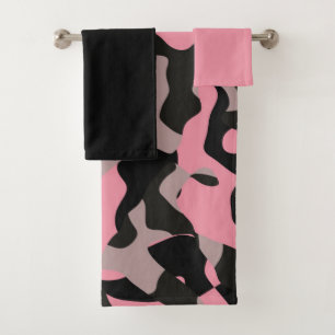 Pink and Black Bath Towel Set
