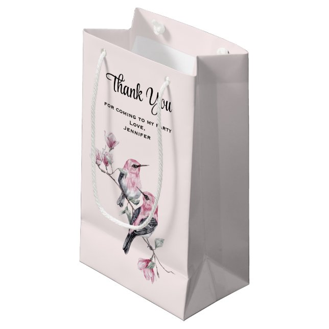  Pink and Black Birds on a Branch Party Thank You Small Gift Bag (Front Angled)
