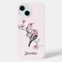 Pink and Black Birds on a Tree Branch