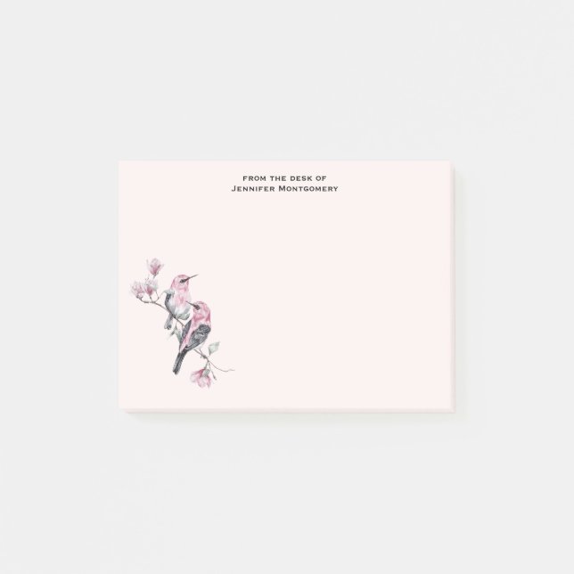 Pink and Black Birds on a Tree Branch Post-it Notes (Front)