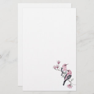 Pink and Black Birds on a Tree Branch Stationery