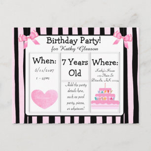 Pink and Black Birthday Party Postcard