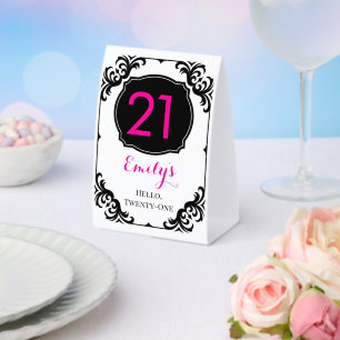 Pink and Black Birthday Party Table Number