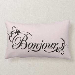 Pink and Black Bonjour Throw Pillow