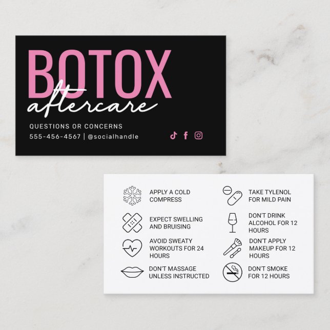 Pink and Black Botox Aftercare Card (Front/Back)