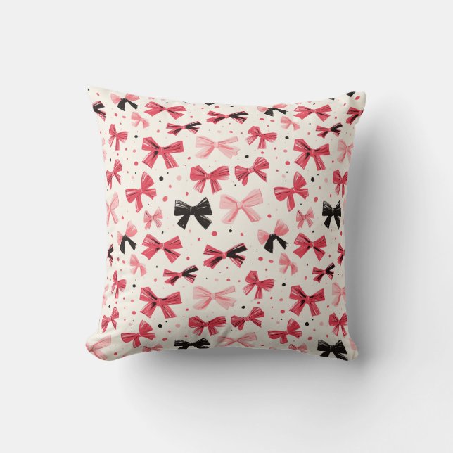 Pink and Black Bow Print Cushion (Front)