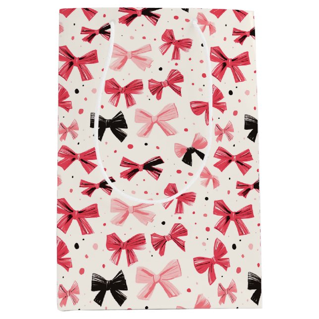 Pink and Black Bow Print Medium Gift Bag (Front)