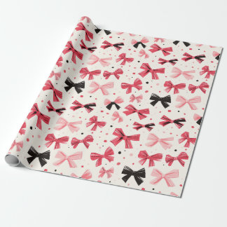 Pink and Black Bow Print Wrapping Paper