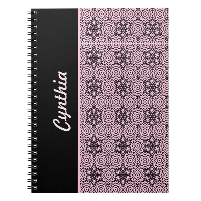 Pink and Black Box Mandala Graphic Design Notebook (Front)