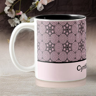 Pink and Black Box Mandala Graphic Design Two-Tone Two-Tone Coffee Mug