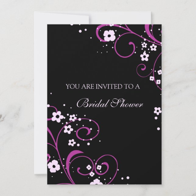 Pink and Black Bridal Shower Invitation Cards (Front)