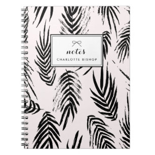 Pink and Black Brush Palm Leaves Pattern Custom Notebook
