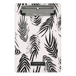 Pink and Black Brush Palm Leaves Pattern Mini Clipboard