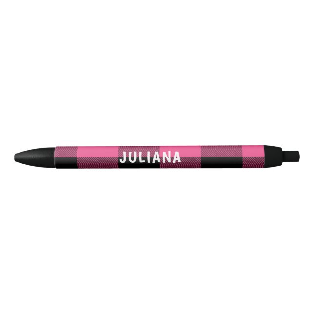 Pink and Black Buffalo Plaid Custom Ink Pen (Front)