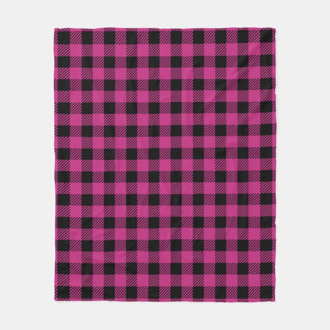 Pink and black Buffalo Plaid pattern Fleece Blanket (Front)