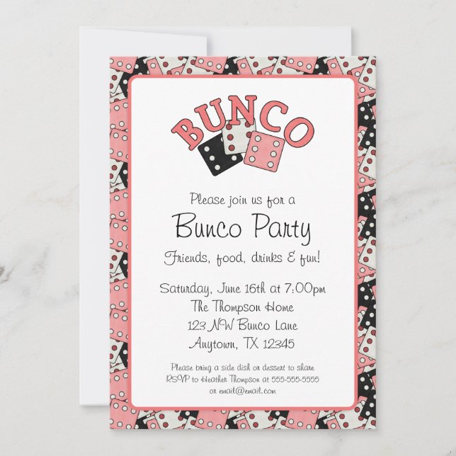 Pink and Black Bunco Party Invitation (Front)