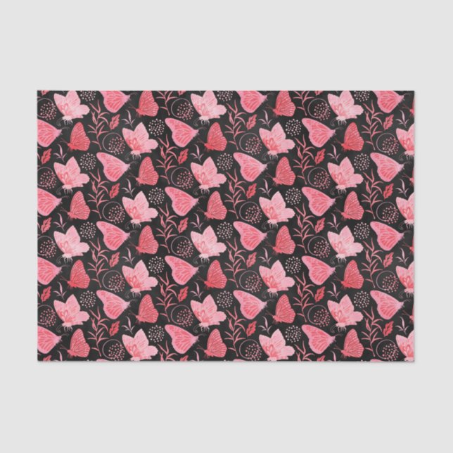 Pink and Black Butterflies Tissue Paper (Front)