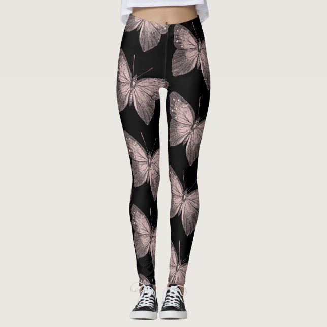 Pink and Black Butterfly Leggings (Front)