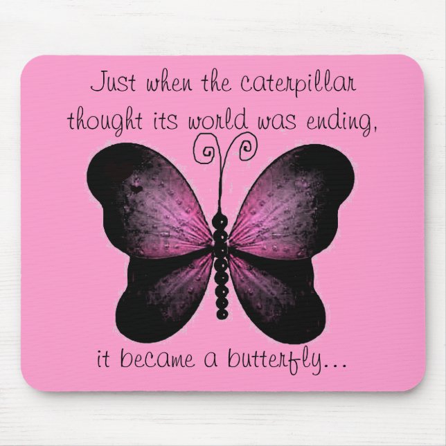 Pink and Black Butterfly Mouse Pad (Front)