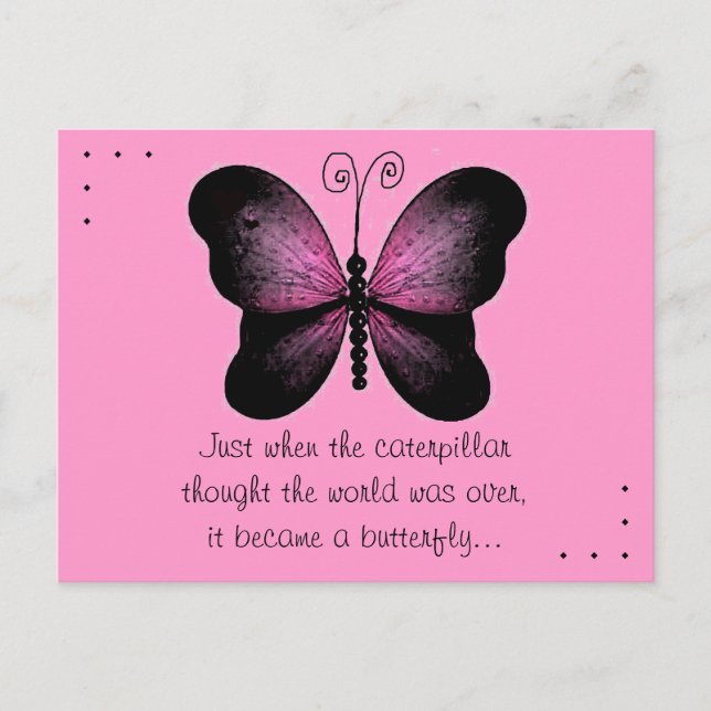 Pink and Black Butterfly Quote Post Card (Front)