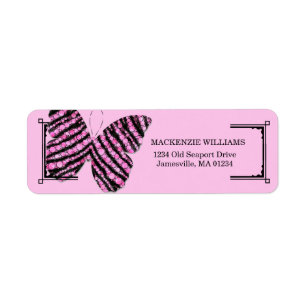 Pink and Black Butterfly Return Address Labels