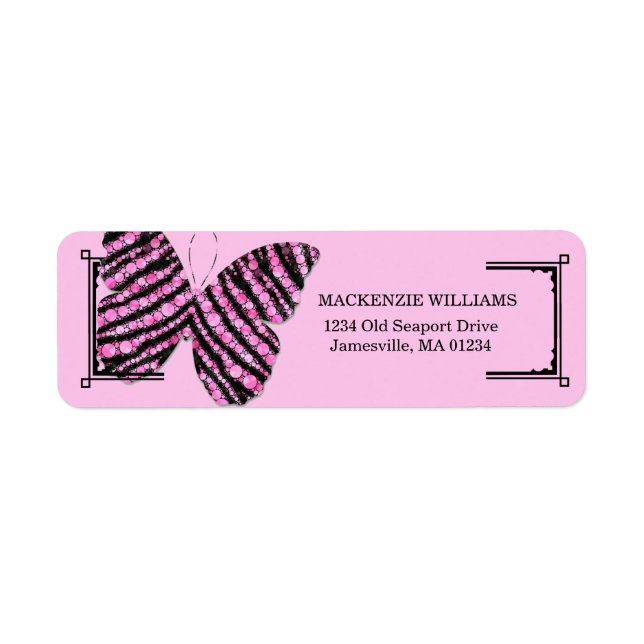 Pink and Black Butterfly Return Address Labels (Front)