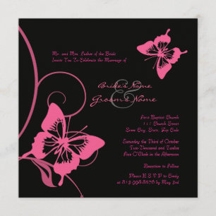 Pink and Black Butterfly Wedding Invitation
