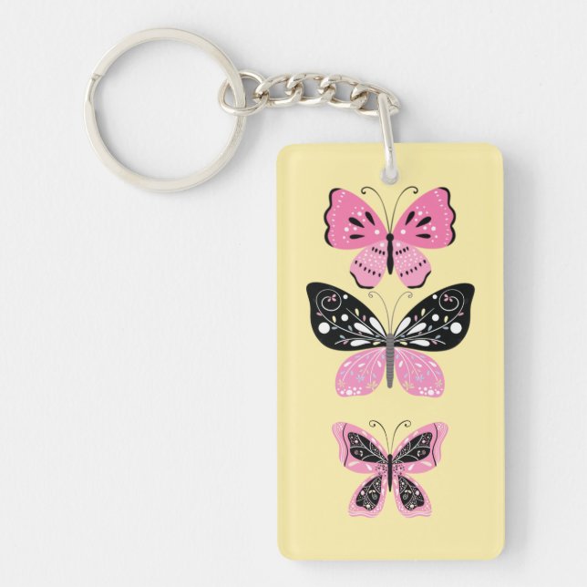 Pink and Black Butterlies Key Ring (Front)