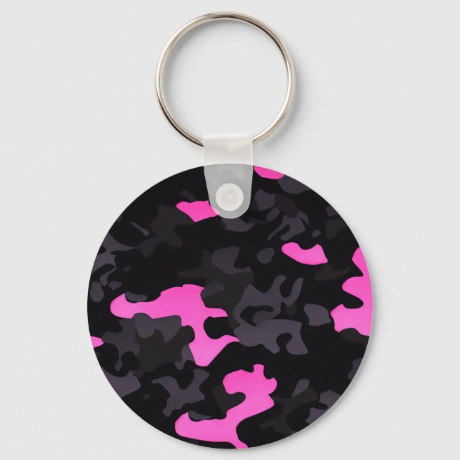 Pink and Black Camouflage Key Ring (Front)