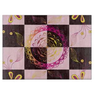 Pink and Black Chequerboard, Graphic Art Cutting Board