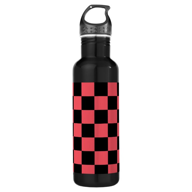 Pink and Black Chequerboard Pattern 710 Ml Water Bottle (Front)