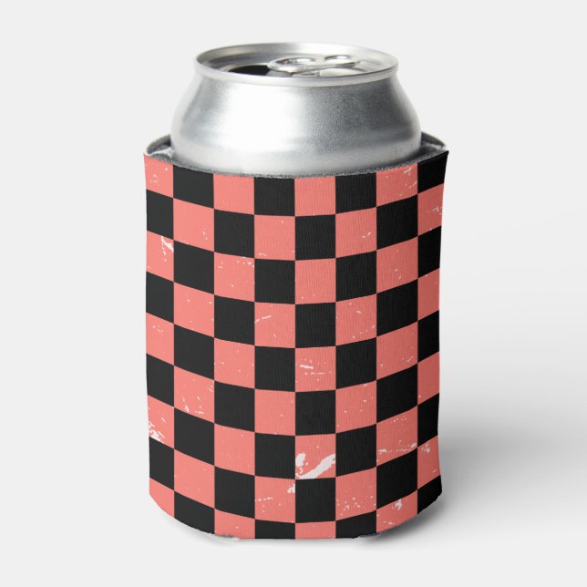 pink and black Chequerboard Pattern Can Cooler (Can Front)