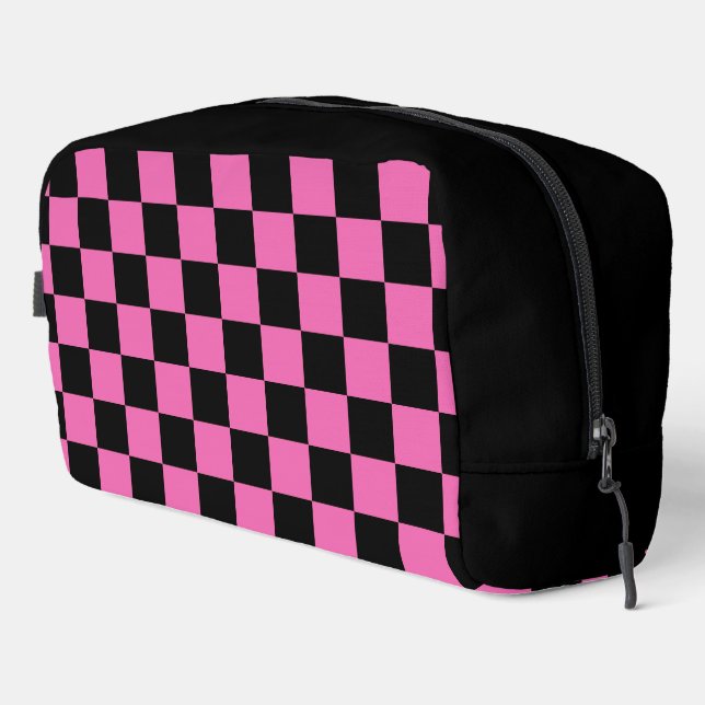 Pink and Black Chequerboard Pattern Dopp Kit (Right Corner)