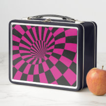 Pink and Black Chequered Abstract Metal Lunchbox