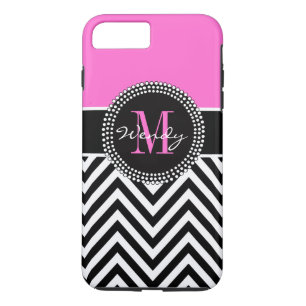 Pink and Black Chevron Monogram Elegant iPhone 8 Plus/7 Plus Case