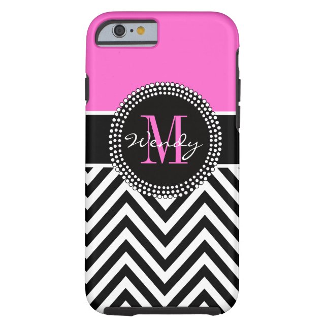 Pink and Black Chevron Monogram Elegant Case-Mate iPhone Case (Back)