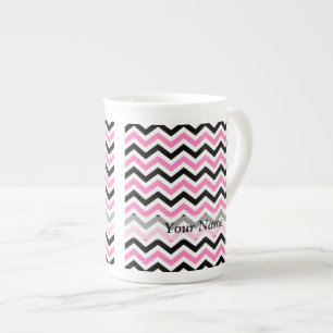 Pink and black chevron pattern bone china mug